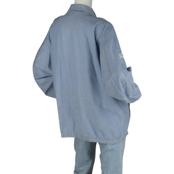 Vintage Euro Joy Blue Chambray Bomber Hipster Rock Grunge New Wave Mom Jacket - Picture 5 of 7